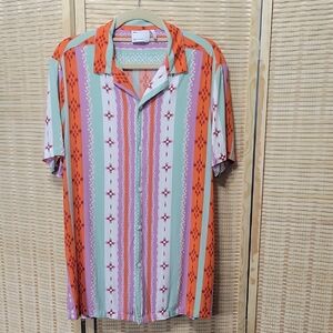 EUC asos Design Men's Tribal Striped Short Sleebed Bilutton Down - Size S